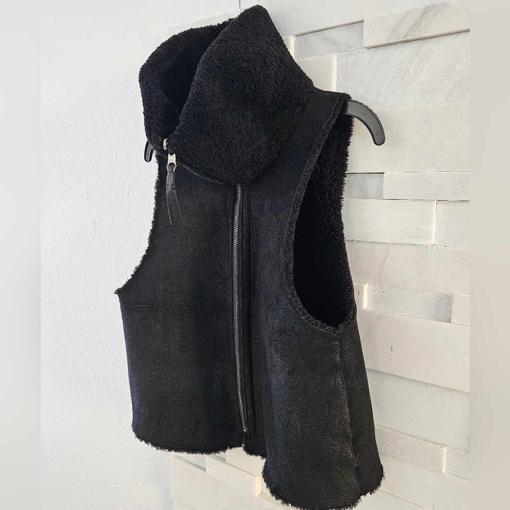 Mackage Vest Lambskin Fur Sheep Skin Dyed Black Shawl Collar Warm Size: X Small - Picture 11 of 17